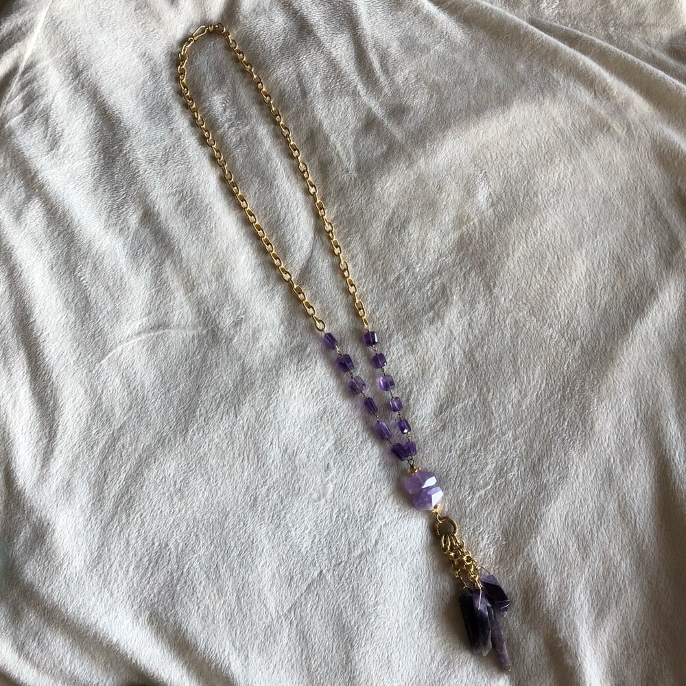 Amethyst and Gold tassel Necklace